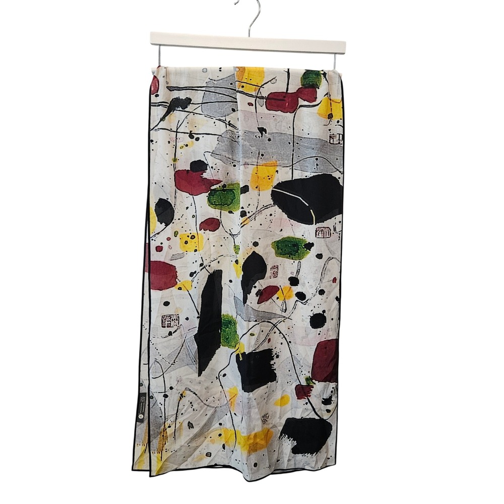 Cocoon House 100% Silk Scarf Abstract Art Print Multicolor Handmade Rectangle